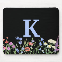 Alfombrilla De Ratón Monograma de flor silvestre acuarela
