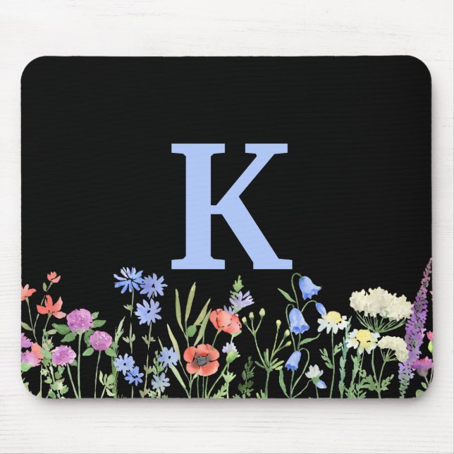 Alfombrilla De Ratón Monograma de flor silvestre acuarela (Frente)