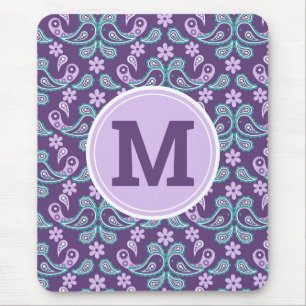 Alfombrilla De Ratón Monograma de flores de estilo shabby chic morado y