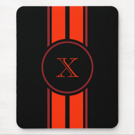Alfombrilla De Ratón Monograma de franjas de Carreras roja negra