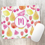 Alfombrilla De Ratón Monograma de frutas Watecolor<br><div class="desc">Patrón de fruta acuarela con monograma. Bonito,  diseño fresco y colorido para los gourmets. Cambiar el inicial al personalizar.</div>