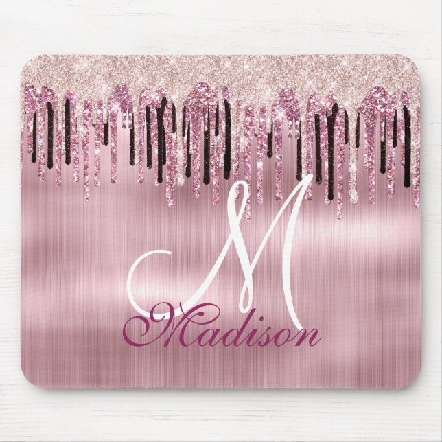 Alfombrilla De Ratón monograma de goteo rosado de rosa de moda (Frente)