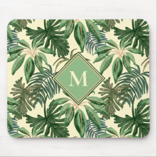 Alfombrilla De Ratón Monograma de hojas de palmera tropicales