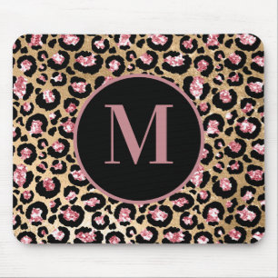Alfombrilla De Ratón Monograma de Impresión de Leopardo Cheetah Rosa Ne