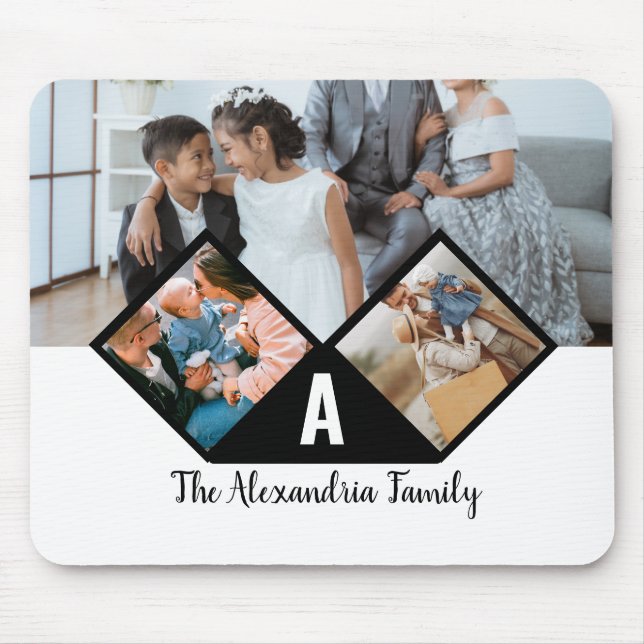 Alfombrilla De Ratón Monograma de la familia personalizada de 3 collage (Frente)