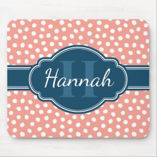 Alfombrilla De Ratón Monograma de la Marina de Patrón Blanco Rosa