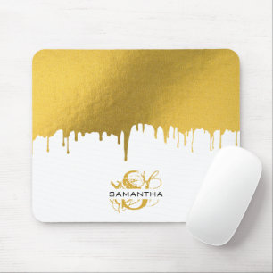 Alfombrilla De Ratón Monograma de las gotas metálicas de oro de moda