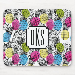 Alfombrilla De Ratón Monograma de las piñas y de las hojas de palma el