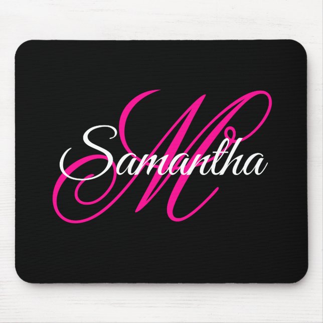 Alfombrilla De Ratón Monograma de letra script elegante en negro, blanc (Frente)