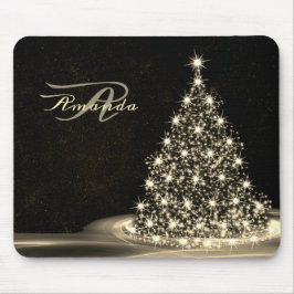 Alfombrilla De Ratón Monograma de Navidad Árbol Dorado Brillante Invier