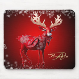 Alfombrilla De Ratón Monograma de Navidad Reno Rojo Fiestas de Invierno