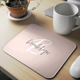 Alfombrilla De Ratón Monograma de nombre con letra script rosa gris ten