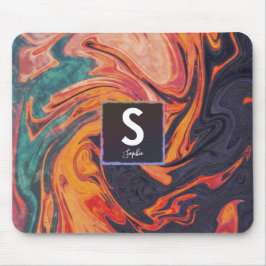 Alfombrilla De Ratón Monograma de nombre de mármol líquido elegante