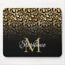 Monograma de ombre de leopardo negro y dorado feme