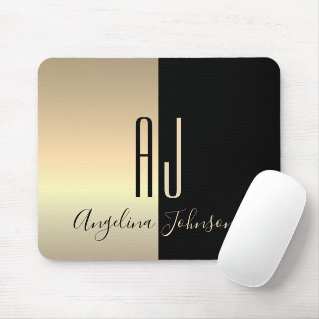 Alfombrilla De Ratón Monograma de oro negro (Con ratón)