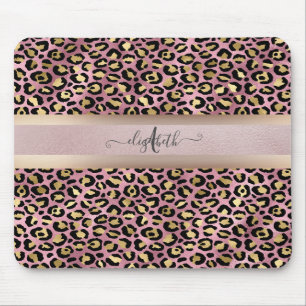 Alfombrilla De Ratón Monograma de Patrón de Leopardo Rosa Dorado Negro