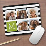 Alfombrilla De Ratón Monograma de Personalizado de Collage de fotos con<br><div class="desc">El fondo incluye un patrón de rayas opcional: utilice cinco fotos cuadradas para crear un regalo único y personal. O puedes mantener al cachorro hipster y hacer un keepsake de moda. Si necesita ajustar las imágenes,  haga clic en la herramienta personalizar para realizar cambios.</div>