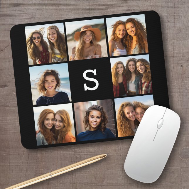 Alfombrilla De Ratón Monograma de Personalizado de Collage de fotos neg (Personalized mousepad - add your photos and custom text)