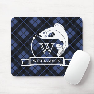 Alfombrilla De Ratón Monograma de pescado y gancho azul