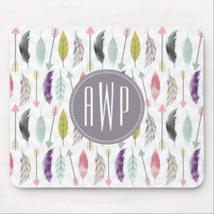 Alfombrilla De Ratón Monograma de plumas y flechas