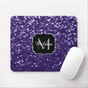 Alfombrilla De Ratón Monograma de purpurina de violeta ultra oscuro bri
