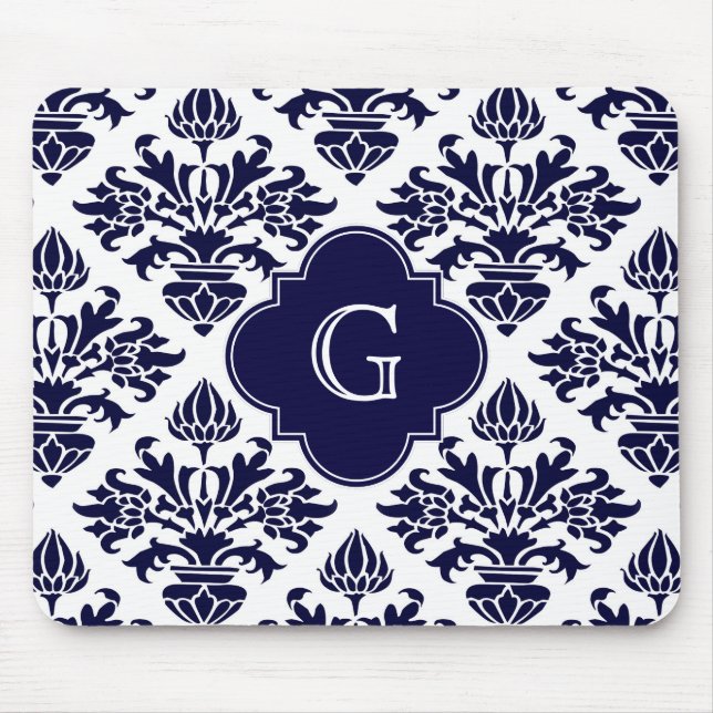 Alfombrilla De Ratón Monograma De Quatrefoil De La Marina Lg Blu Whats  (Frente)
