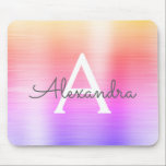 Alfombrilla De Ratón Monograma de Relieve metalizado arcoiris Mousepad<br><div class="desc">Oro,  rosa y púrpura arcoiris Ombre Pastel Faux Cepillado Monograma Metalizado Monograma Mousepad. Este Mousepad puede ser personalizado para incluir su nombre de pila.</div>