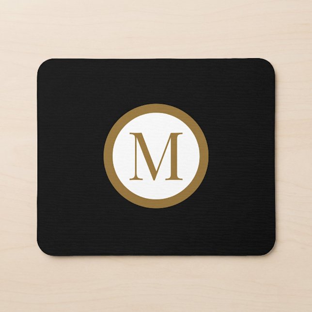 Alfombrilla De Ratón Monograma de sello central personalizado negro y d (Subido por el creador)