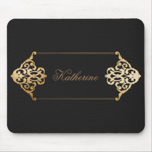 Alfombrilla De Ratón monograma decorativo de ornamento de oro vintage