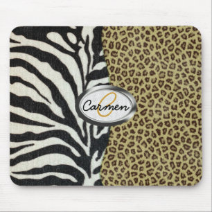 Alfombrilla De Ratón Monograma del leopardo y del estampado de zebra