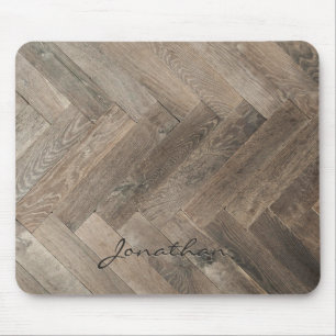 Alfombrilla De Ratón Monograma del modelo de zigzag de madera de roble