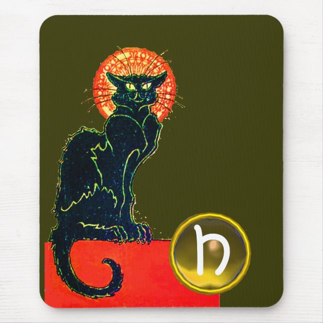 ALFOMBRILLA DE RATÓN MONOGRAMA DEL PARTIDO GATO HALLOWEEN NEGRO (Frente)