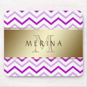 Alfombrilla De Ratón Monograma del patrón de cheurón dorado