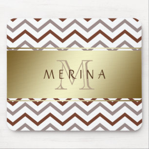 Alfombrilla De Ratón Monograma del patrón de cheurón dorado