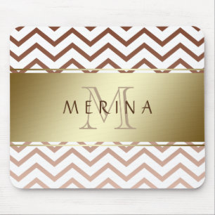 Alfombrilla De Ratón Monograma del patrón de cheurón dorado