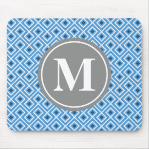 Alfombrilla De Ratón Monograma del patrón gráfico del diamante azul mod