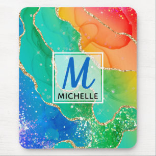 Alfombrilla De Ratón Monograma del Purpurina de la imitación de oro y a