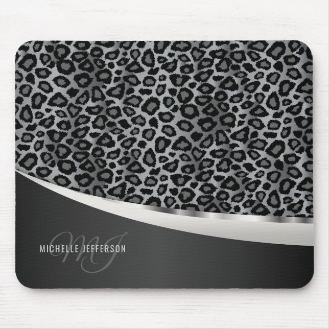 Alfombrilla De Ratón Monograma - diseño gris del leopardo (Frente)