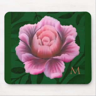 Alfombrilla De Ratón Monograma Dk Flor Rosa Verde