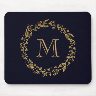 Alfombrilla De Ratón Monograma dorado floral