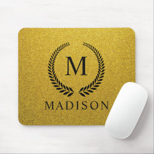 Alfombrilla De Ratón Monograma dorado negro y dorado personalizado