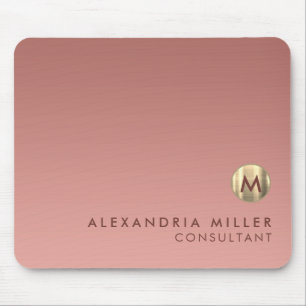 Alfombrilla De Ratón Monograma elegante de oro rosa rosa