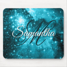 Monograma Elegante Estrellas Brillantes Teal Acuát