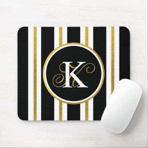 Alfombrilla De Ratón Monograma elegante personalizado de franjas de oro