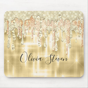Alfombrilla De Ratón Monograma elegante purpurina de goteo de oro