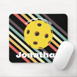 Alfombrilla De Ratón Monograma elegante retro Pickleball negro