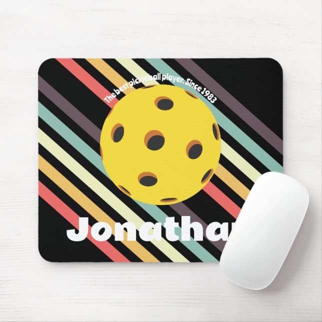 Alfombrilla De Ratón Monograma elegante retro Pickleball negro (Con ratón)