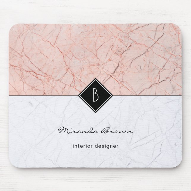 Alfombrilla De Ratón Monograma Elegante Rosa Mosepad de Mármol Gris Oro (Frente)
