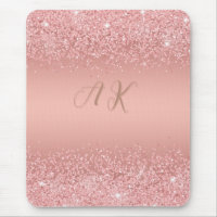 Monograma Elegante Rosa Oro Luxe Brillo