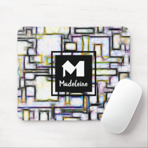 Alfombrilla De Ratón Monograma elegante verde negro moderno cuadrado mo